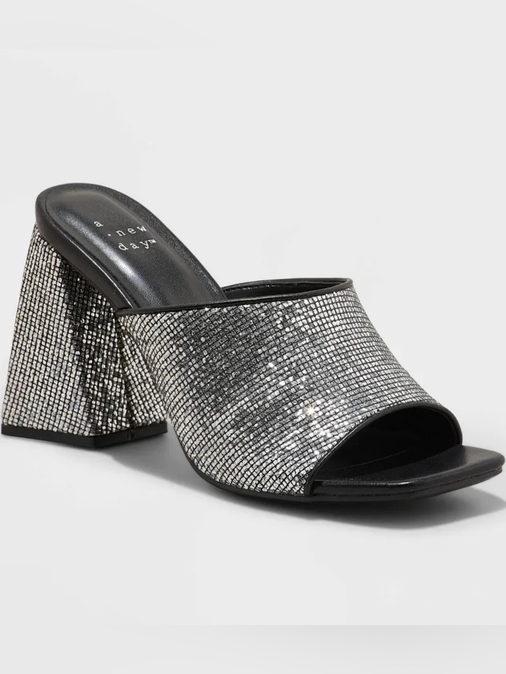 NWT A New Day Women's Vira Mule Heels Silver Shimmer Shiny Sz 6